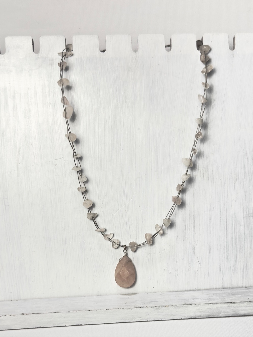 Rose Quartz drop necklace on memory wire - Women’s costume jewelry